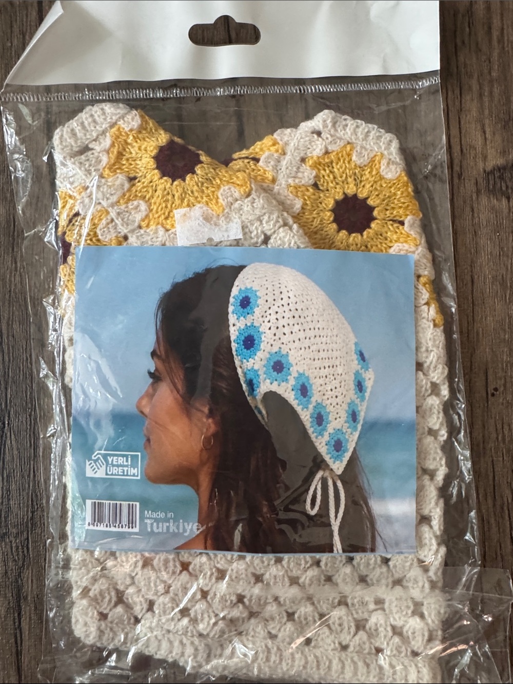 Crocheted Cream and Yellow Flower Headscarf - Women Accessories
